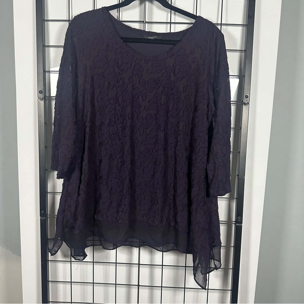 Simply Vera Vera Wang Dark Purple Floral 3/4 Sleeve Lined Tunic Women's XL